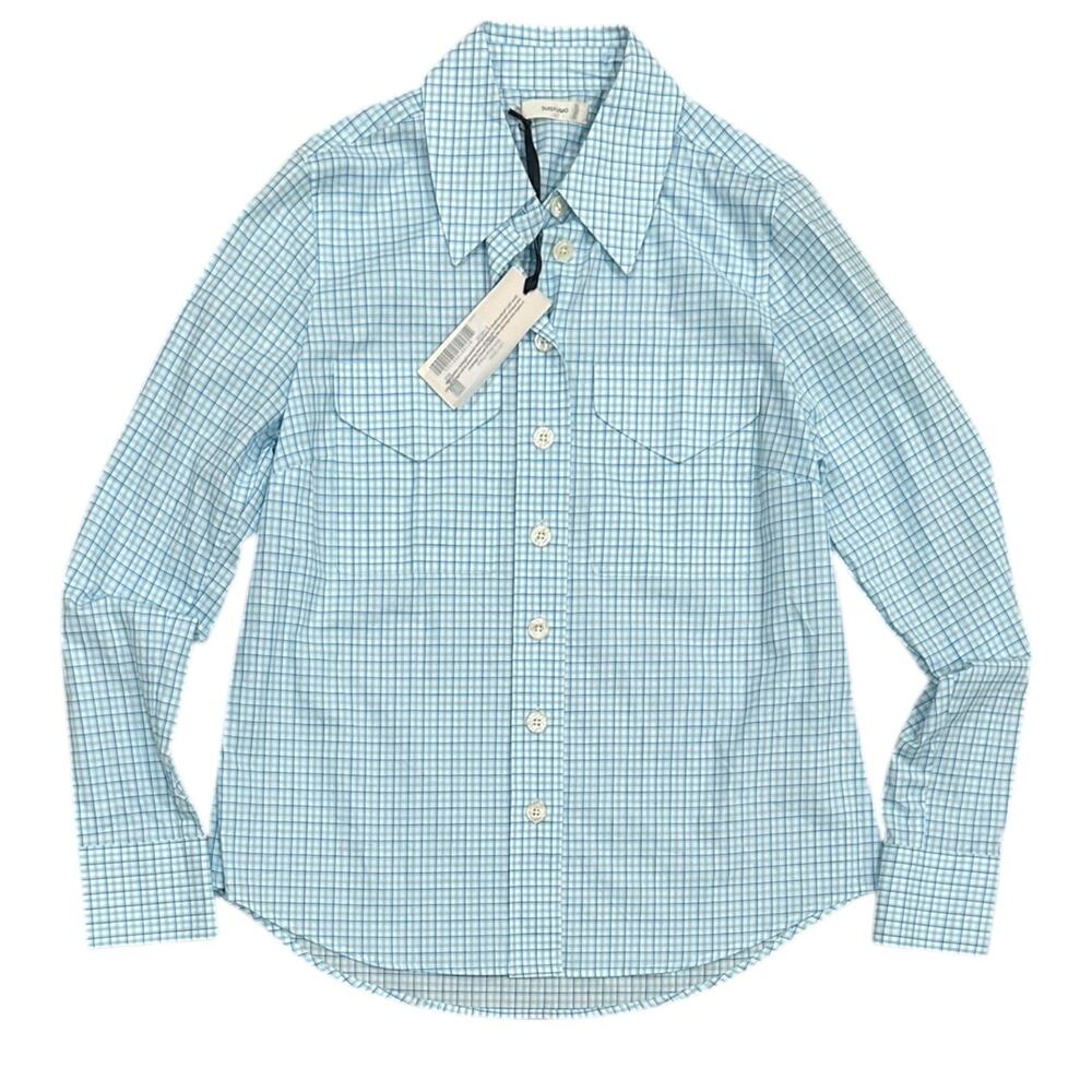 NWT Suistudio Blue Check Button Down 